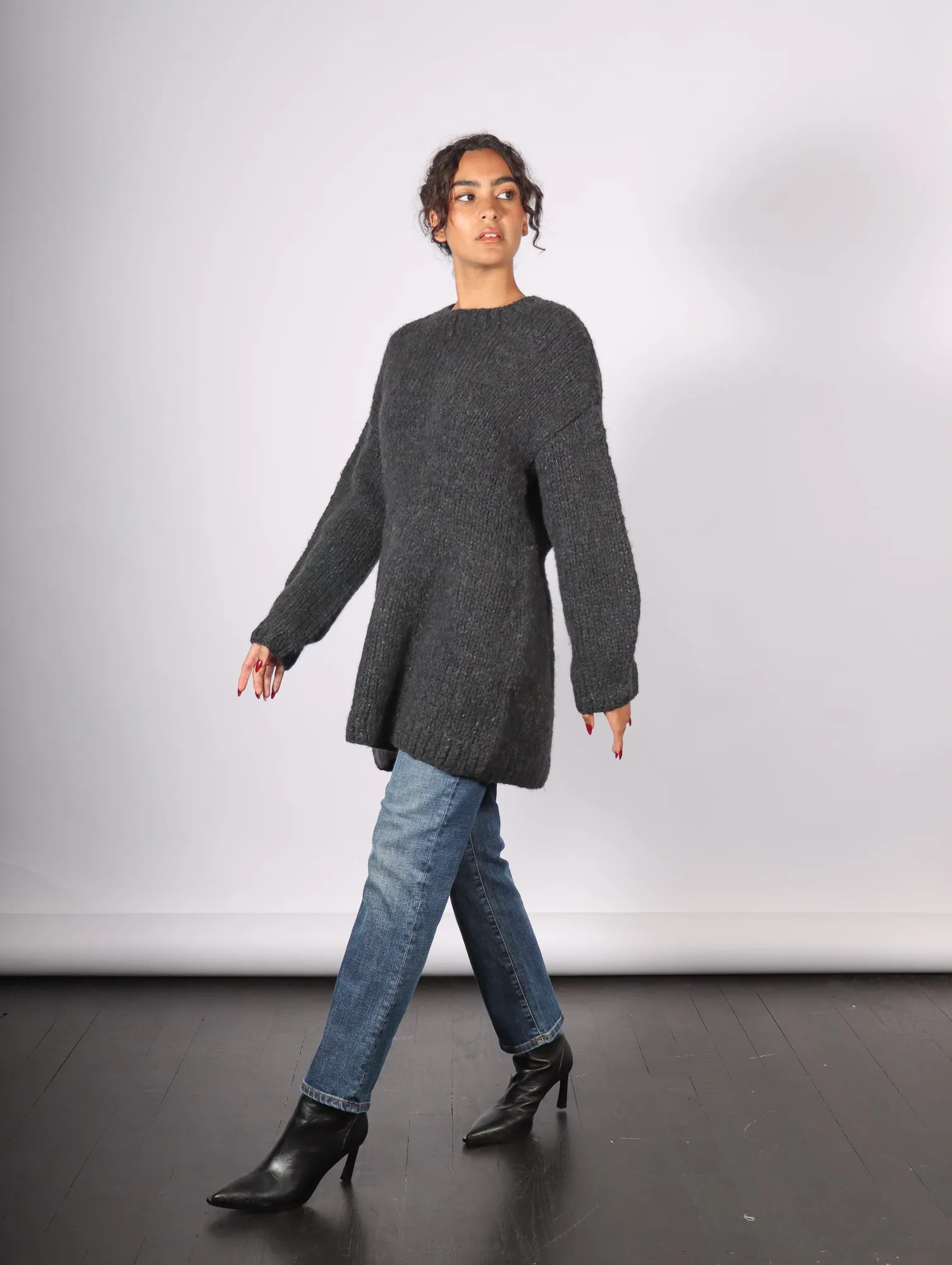 Hand Knit Peplum Pullover in Ink by Lauren Manoogian