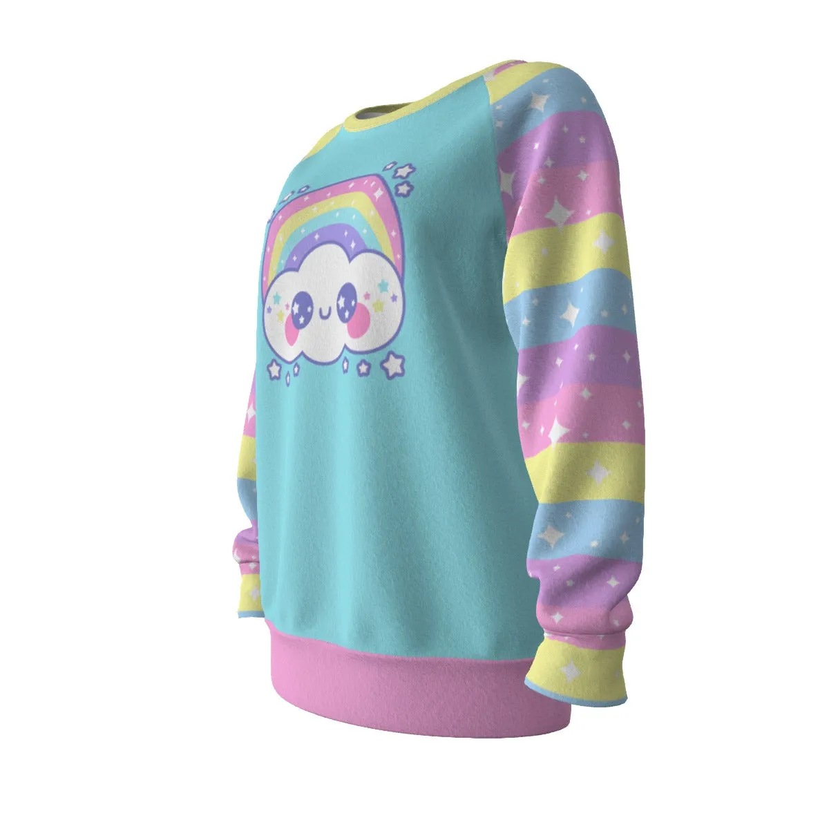 Happy Rainbow Cloud Blue Women's Raglan Sleeve Sweatshirt