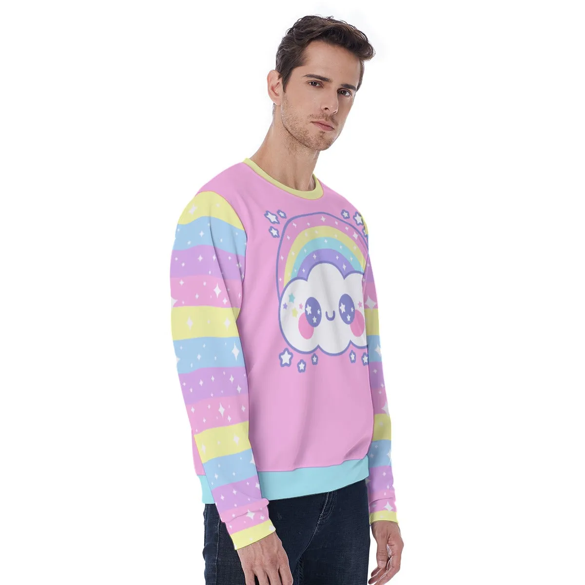 Happy Rainbow Cloud Pink Men's Sweatshirt