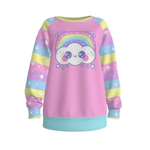 Happy Rainbow Cloud Pink Women's Raglan Sleeve Sweatshirt