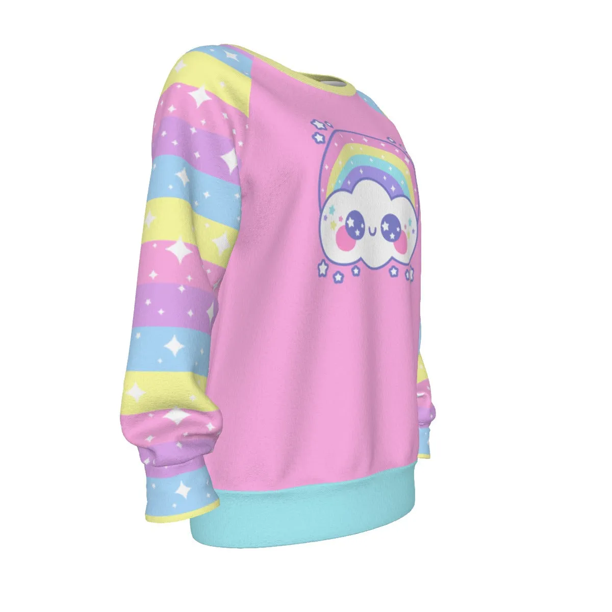 Happy Rainbow Cloud Pink Women's Raglan Sleeve Sweatshirt