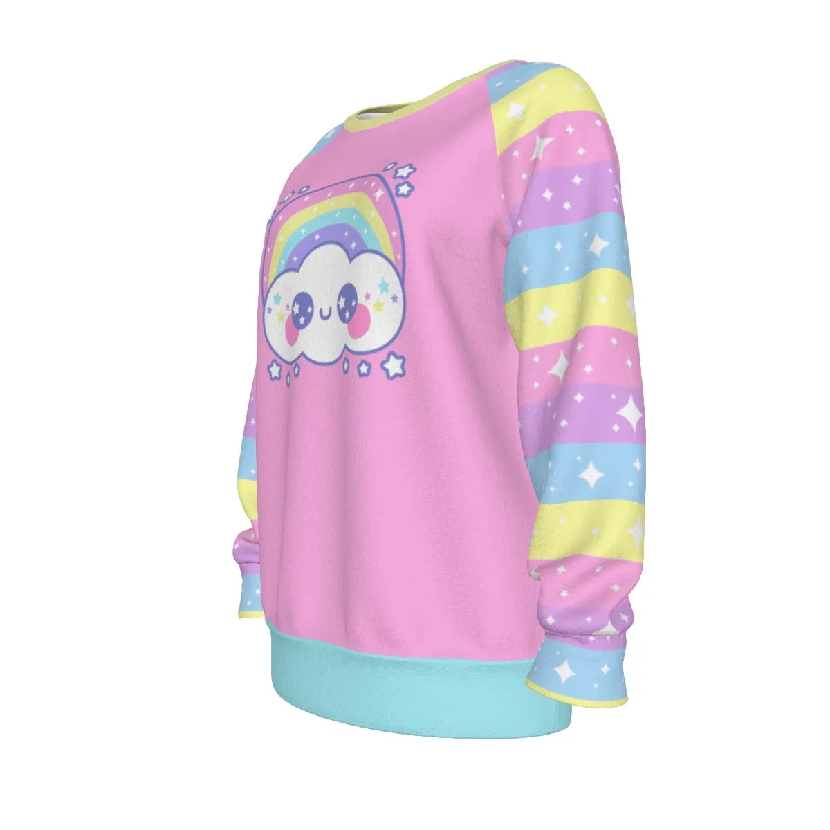 Happy Rainbow Cloud Pink Women's Raglan Sleeve Sweatshirt