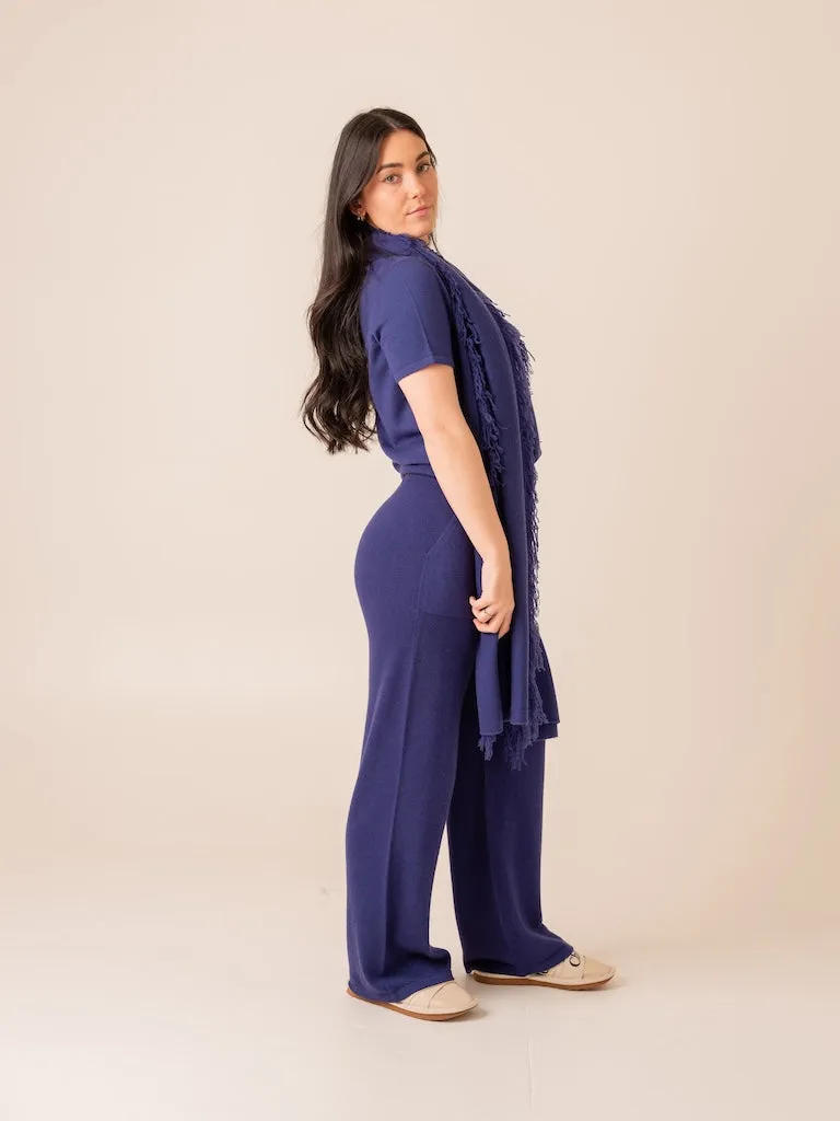 Harpers Emporium Relaxed Wide Leg Cashmere Trouser in Indigo