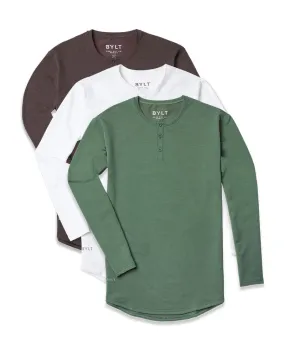 Henley Drop-Cut Long Sleeve: LUX - Custom 3 Pack