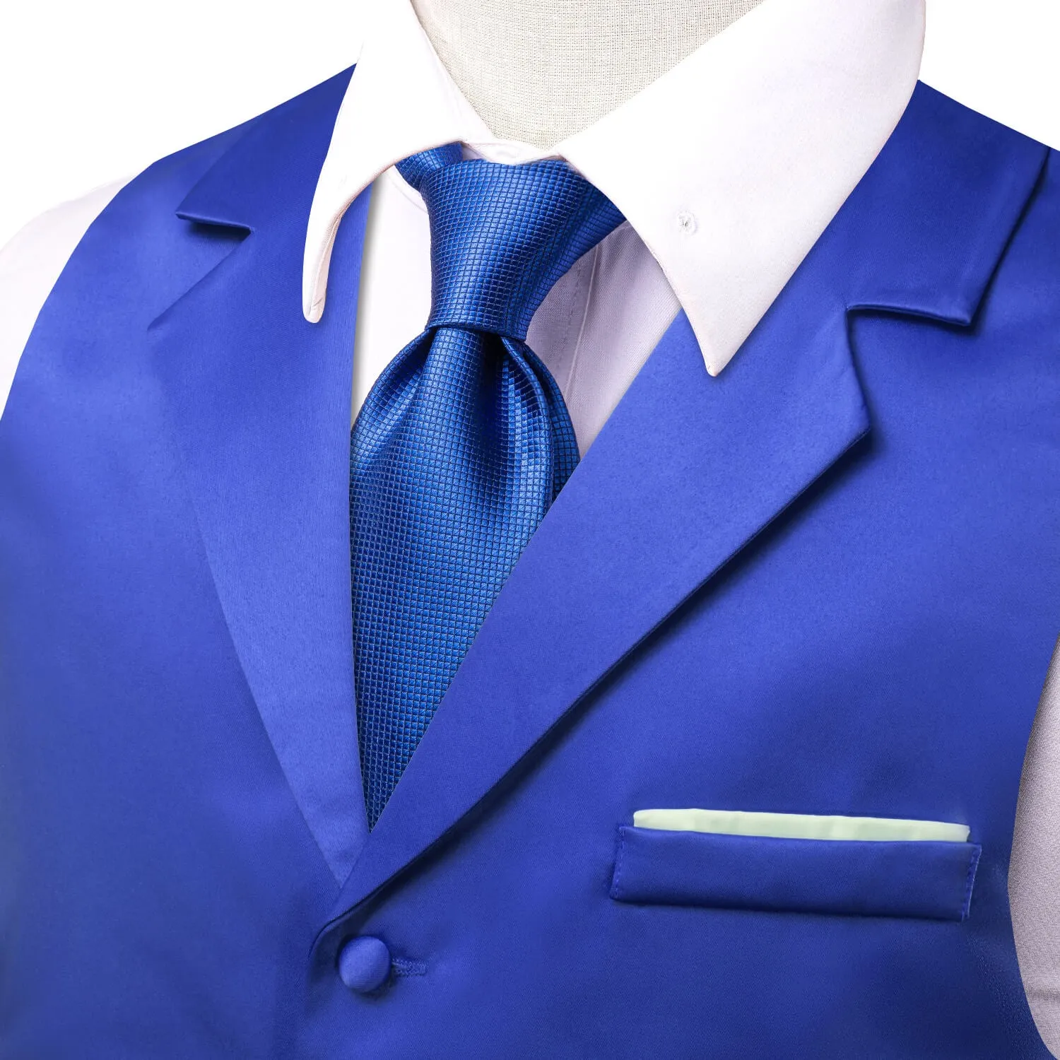 Hi-Tie Blue Waistcoat Solid Notch lapels Men's Vest