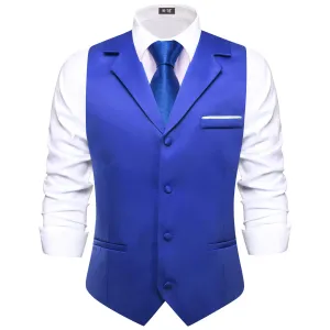 Hi-Tie Blue Waistcoat Solid Notch lapels Men's Vest