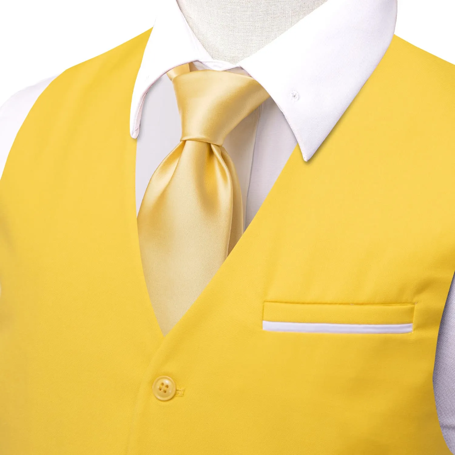 Hi-Tie Gold Solid V-Neck Waistcoat Formal Mens Vest