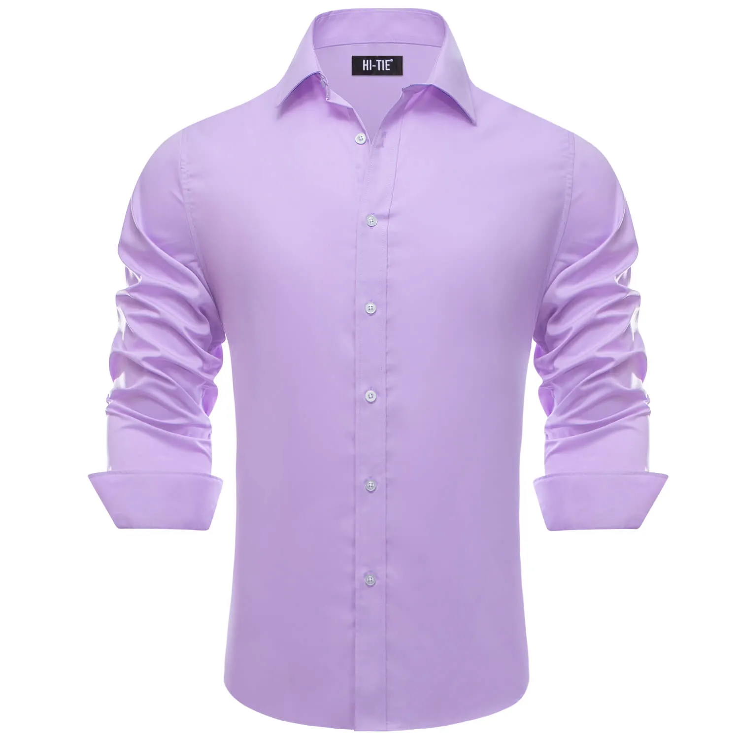 Hi-Tie Mens Dress Shirt Plum Purple Solid Silk Button Down Shirt