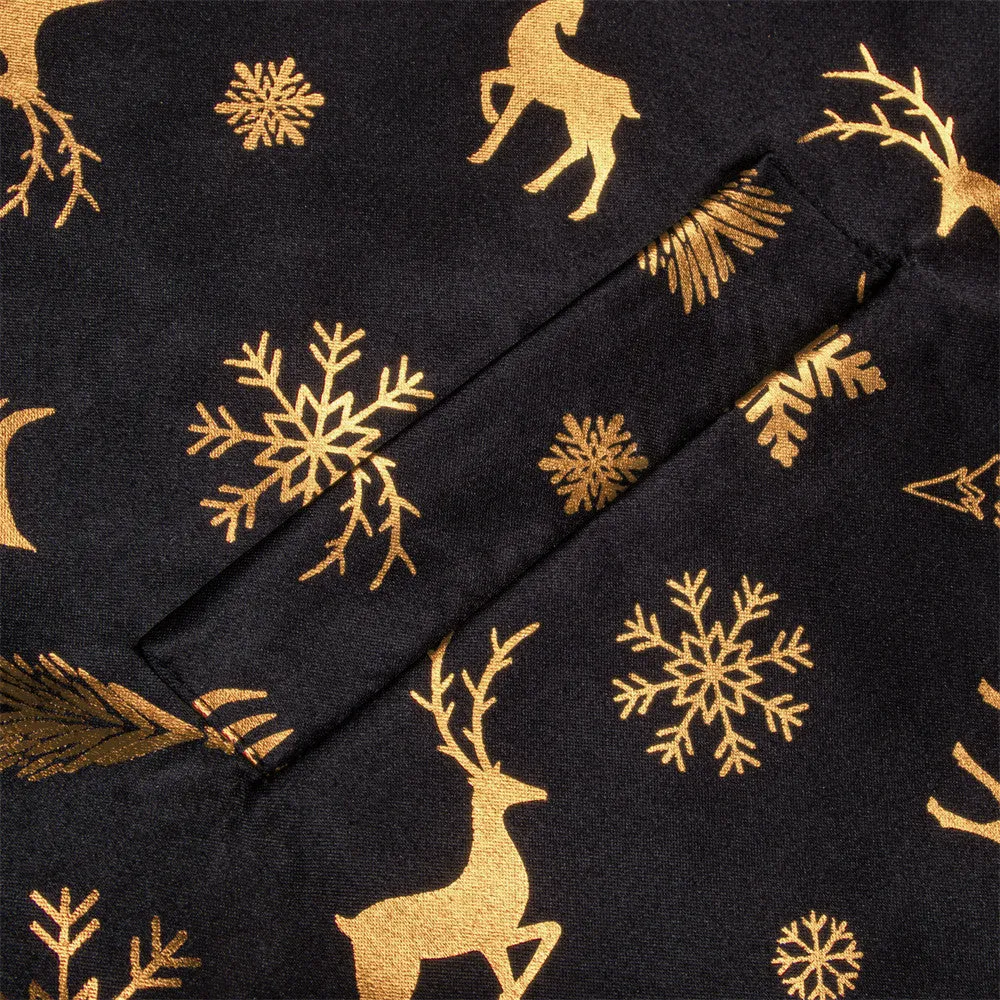 Hi-Tie Mens Waistcoat Black Gold Christmas Tree Elements Vest Necktie Set