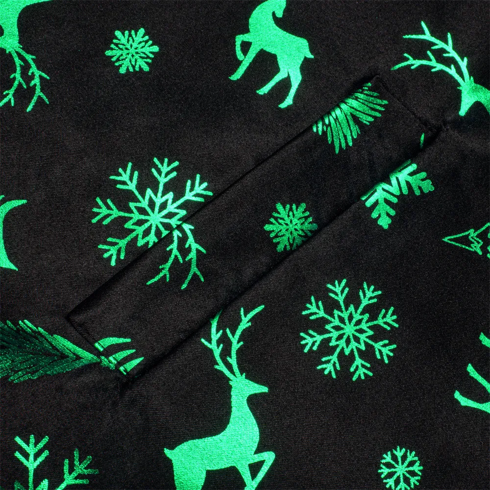 Hi-Tie Mens Waistcoat Black Green Christmas Tree Elements Vest Necktie Set