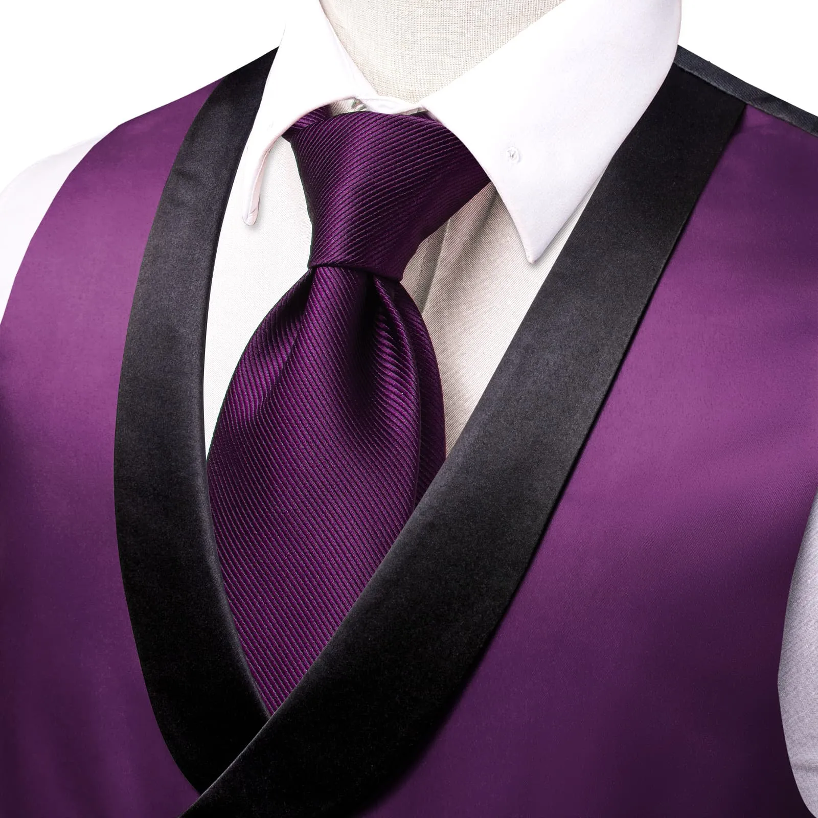 Hi-Tie Palatinate Purple Double Breasted Black Shawl Lapel Waistcoat