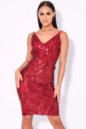 High Shine Luxe Berry Red Sequin Backless Midi Dress