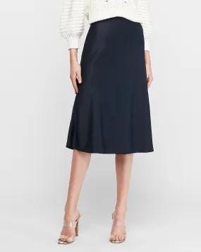 High Waisted Satin Midi Skirt in Navy Blue