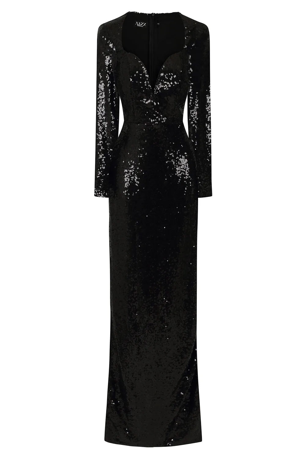 Hollywood Vip Black Sequin Plunge Slit Maxi Dress