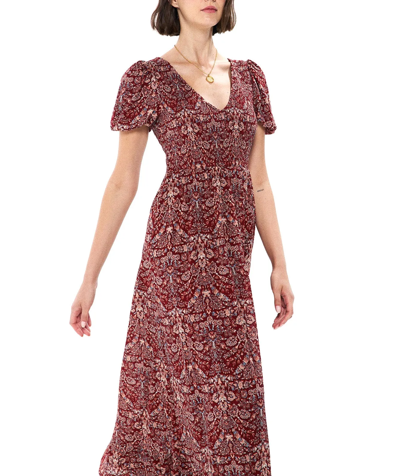 Honeycomb Midi Dress Wine