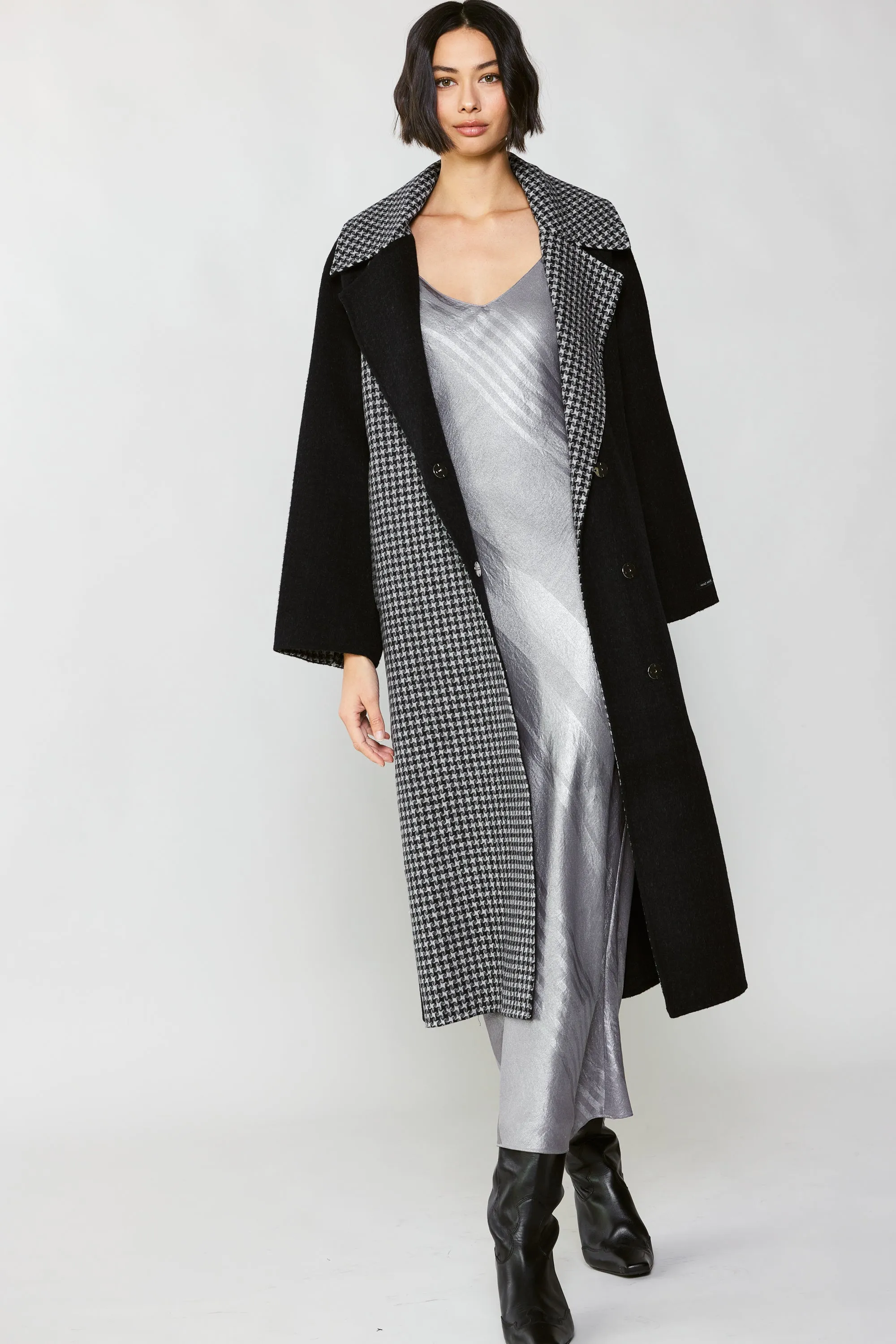 Houndstooth Oversized Wool Coat