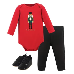 Hudson Baby Cotton Bodysuit, Pant and Shoe Set, Nutcracker