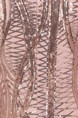 Iconic Luxe Rose Gold Cage Sequin Bandage Illusion Midi Pencil Dress