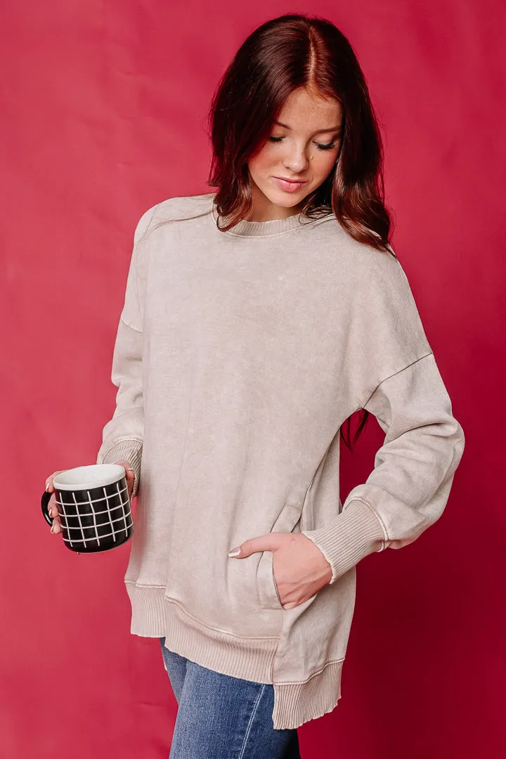 I'll Stay Home Oversized Sweatshirt | Taupe