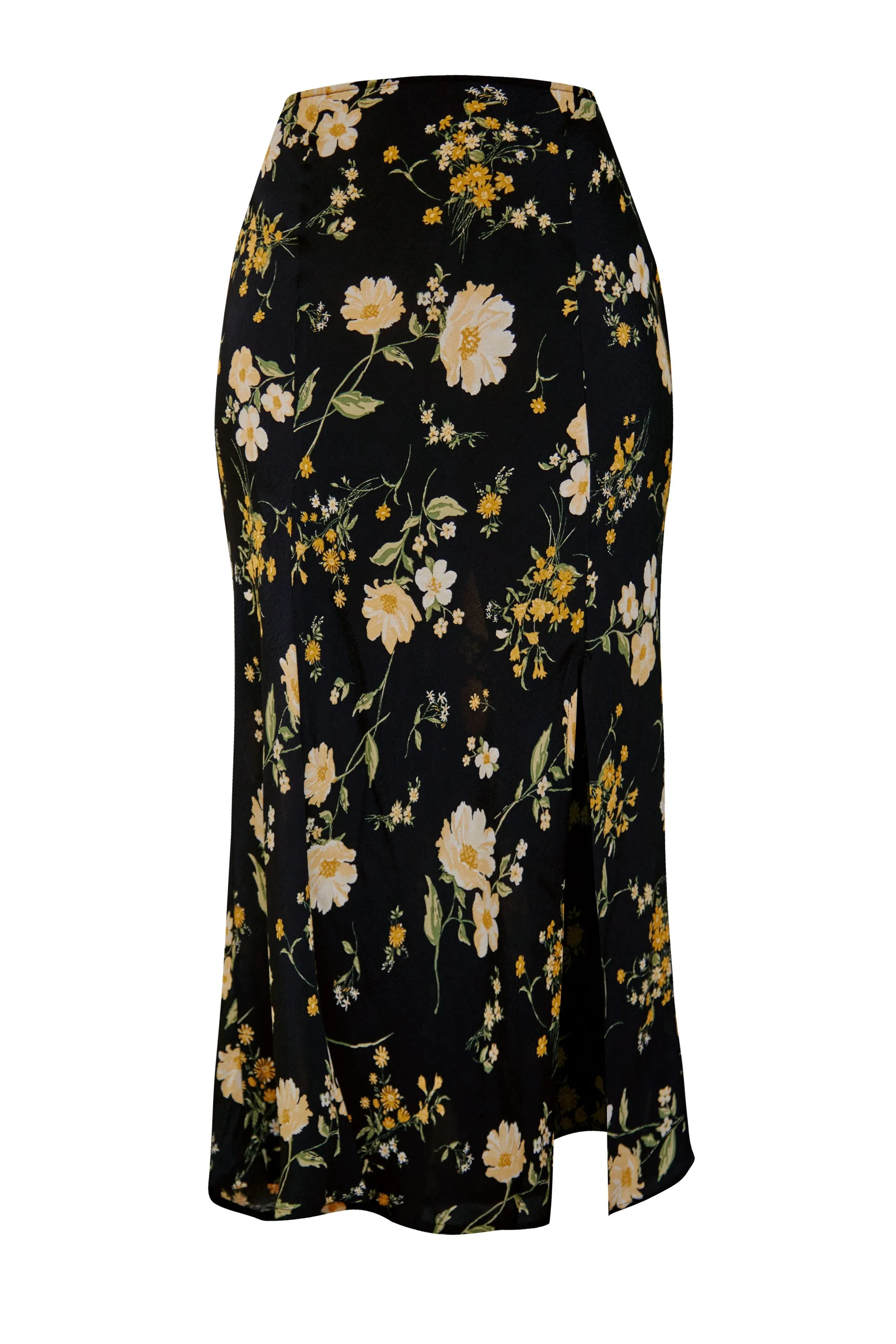 Irena Black Floral Side Slit Midi Skirt