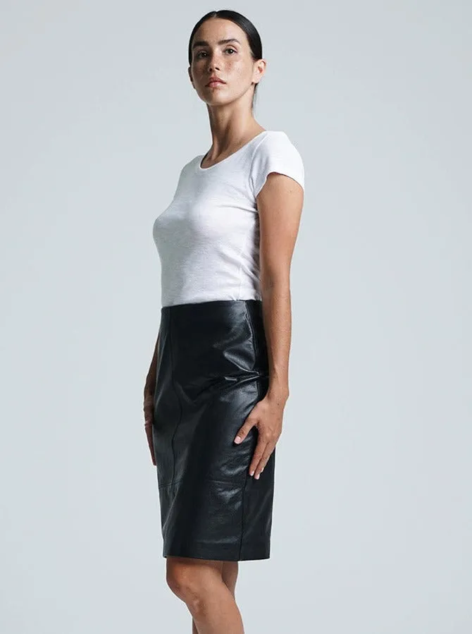 JADE LEATHER MIDI SKIRT - BLACK