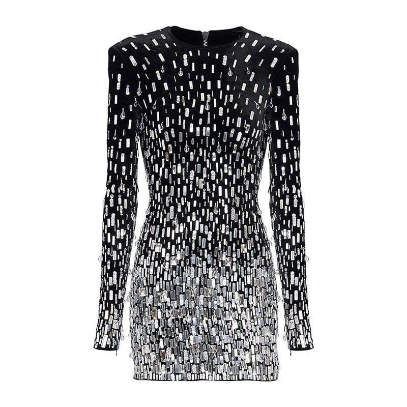 Janie Long Sleeve Crystal Embellished Mini Dress