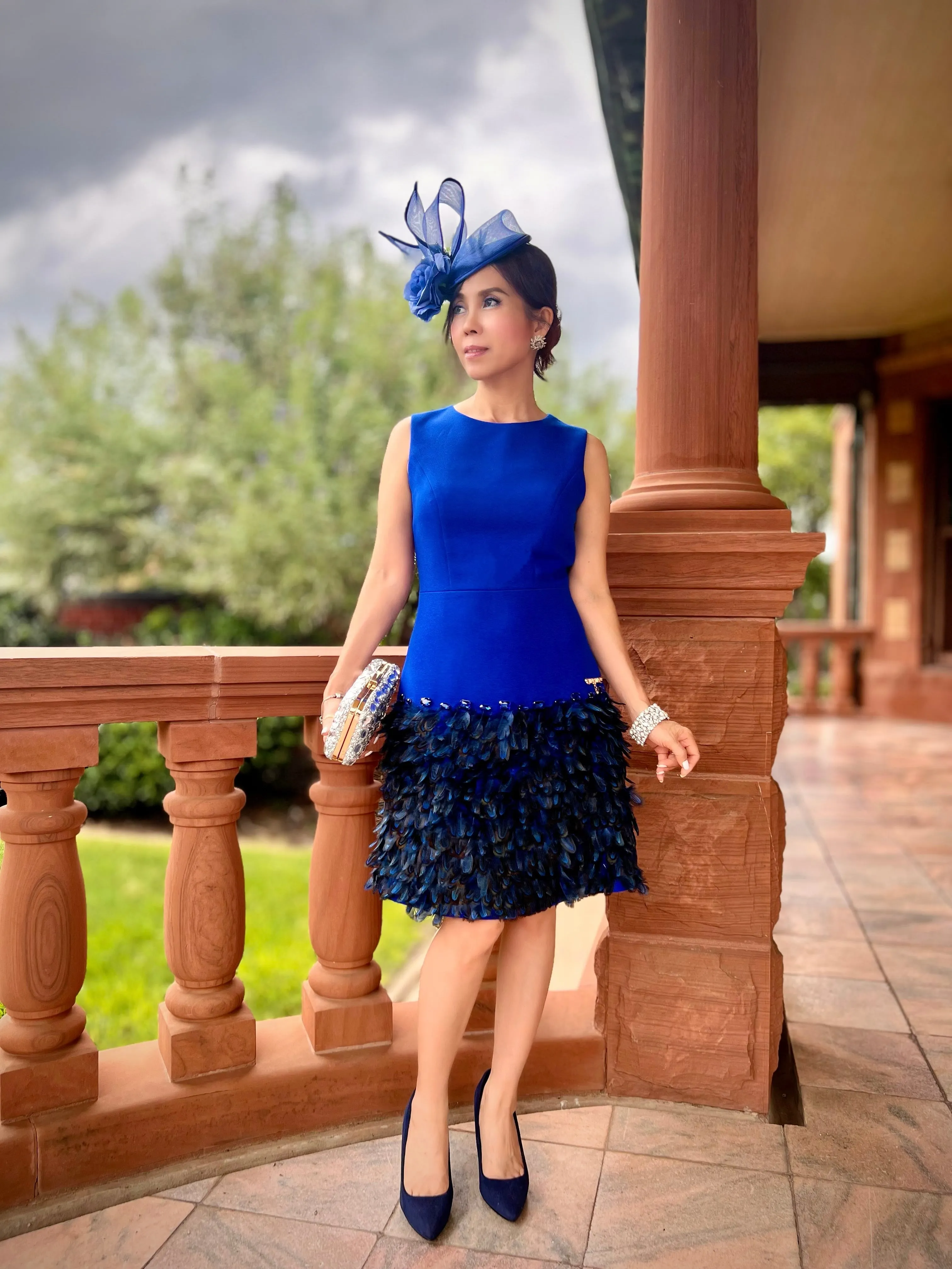 Jiji dress in Royal blue feather