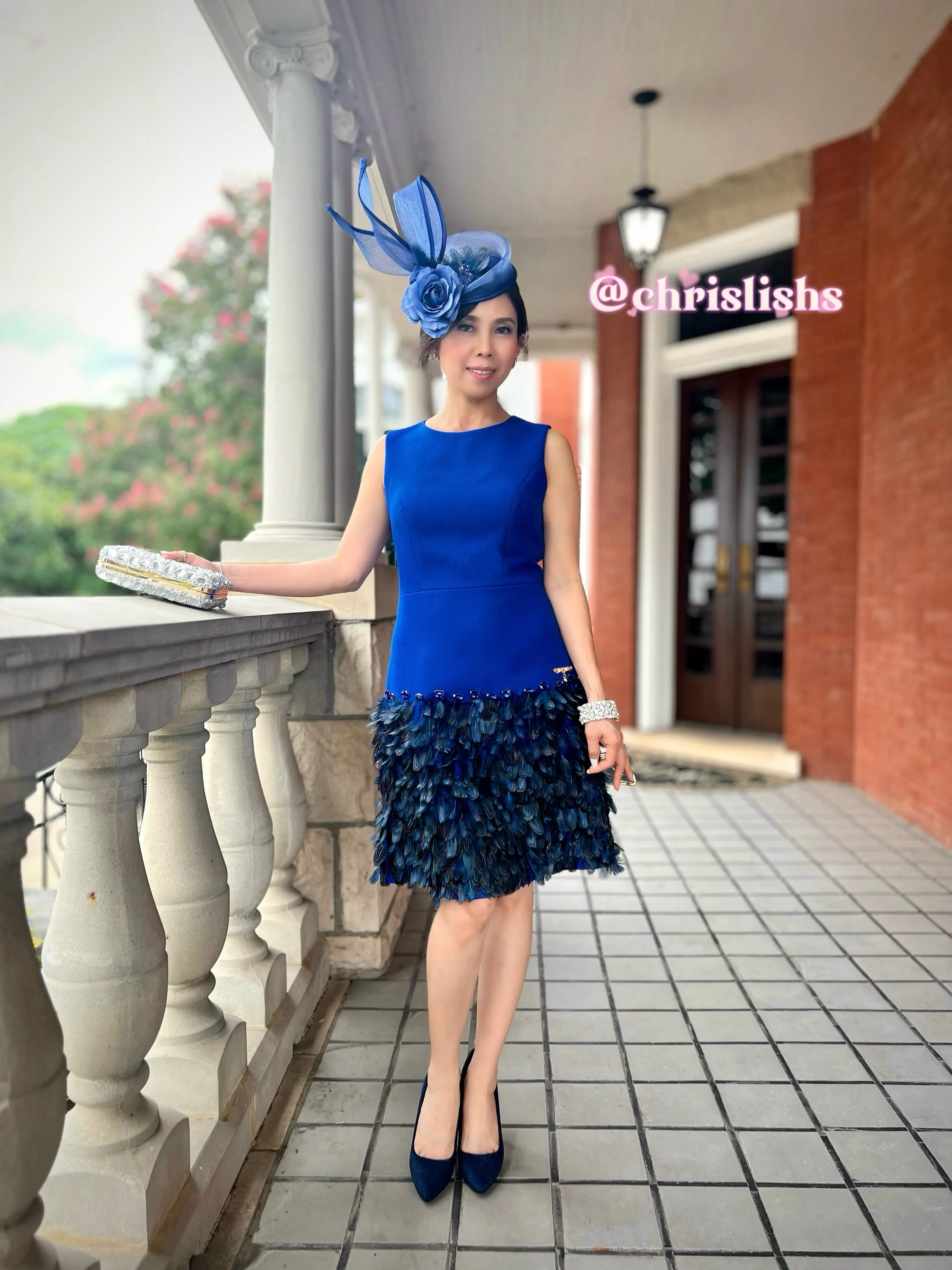 Jiji dress in Royal blue feather