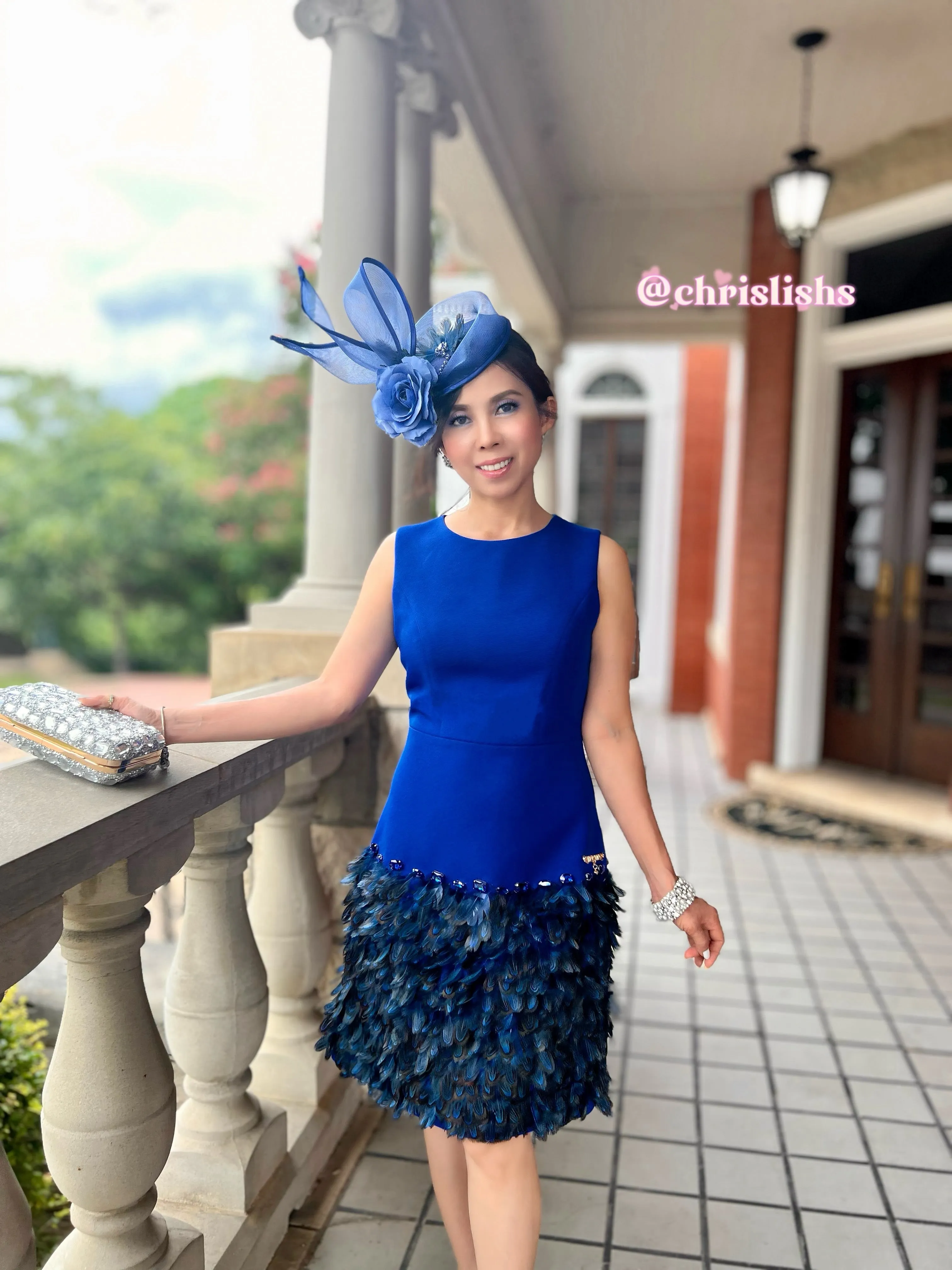 Jiji dress in Royal blue feather