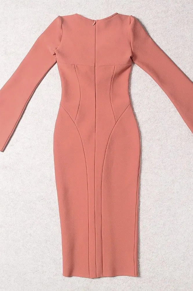 Jules Long Sleeve Midi Bandage Dress - Watermelon Pink