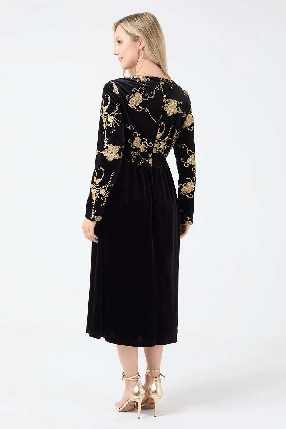 Julia Brocade Top Long Sleeve Midi Dress