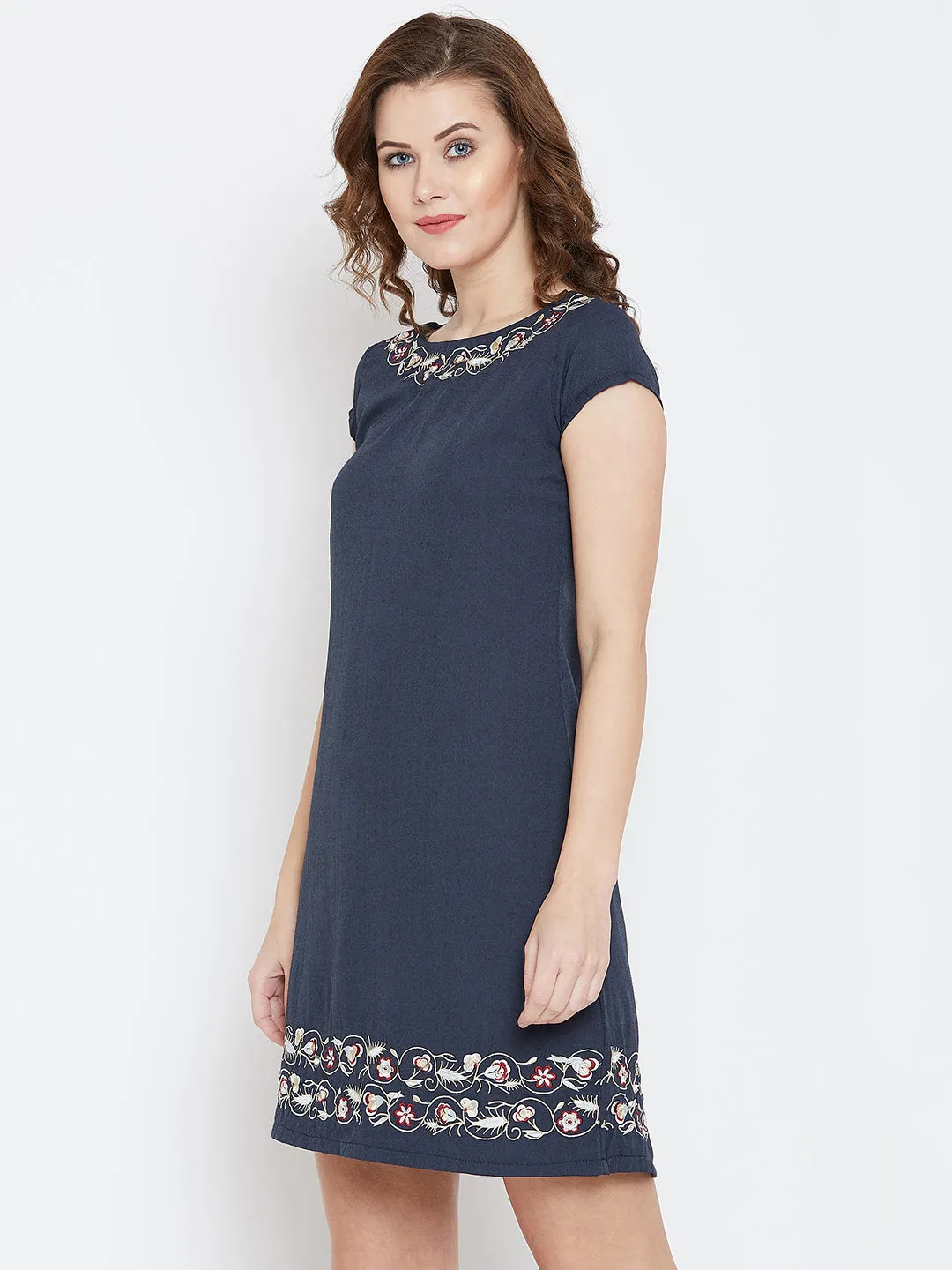 JUMP USA Women Navy Blue Embroidered Sheath Dress