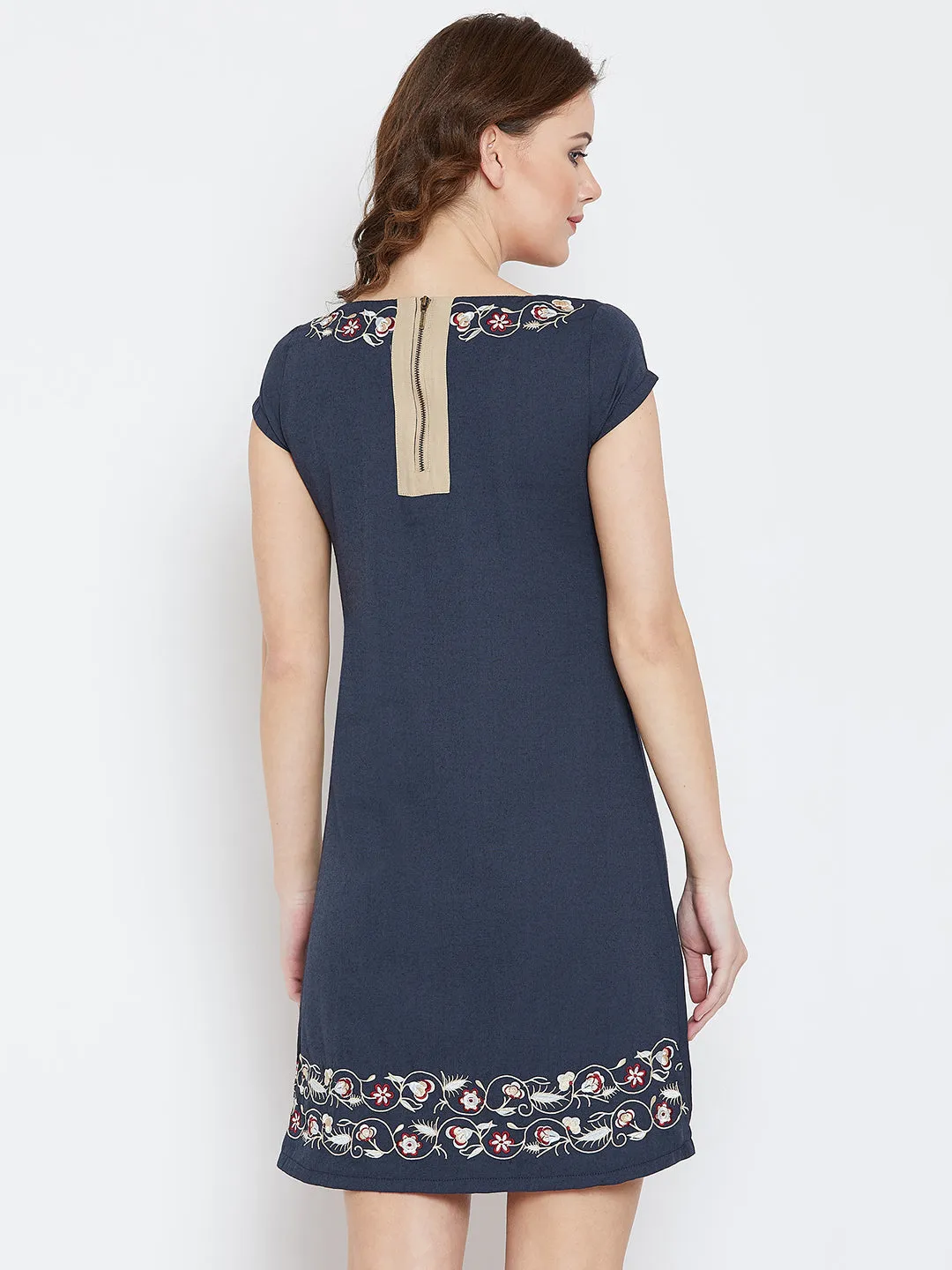 JUMP USA Women Navy Blue Embroidered Sheath Dress