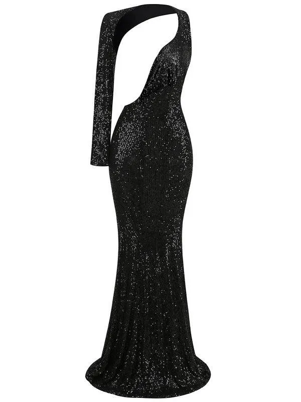 Katherine One Shoulder Sequins Maxi Dress