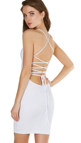 Lace Me Up Mini Bodycon Dress Ivory