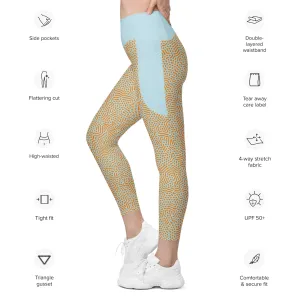 Life League Gear - Women's Leggings with Pockets - "CORAL" (Blue and Sunset Orange)