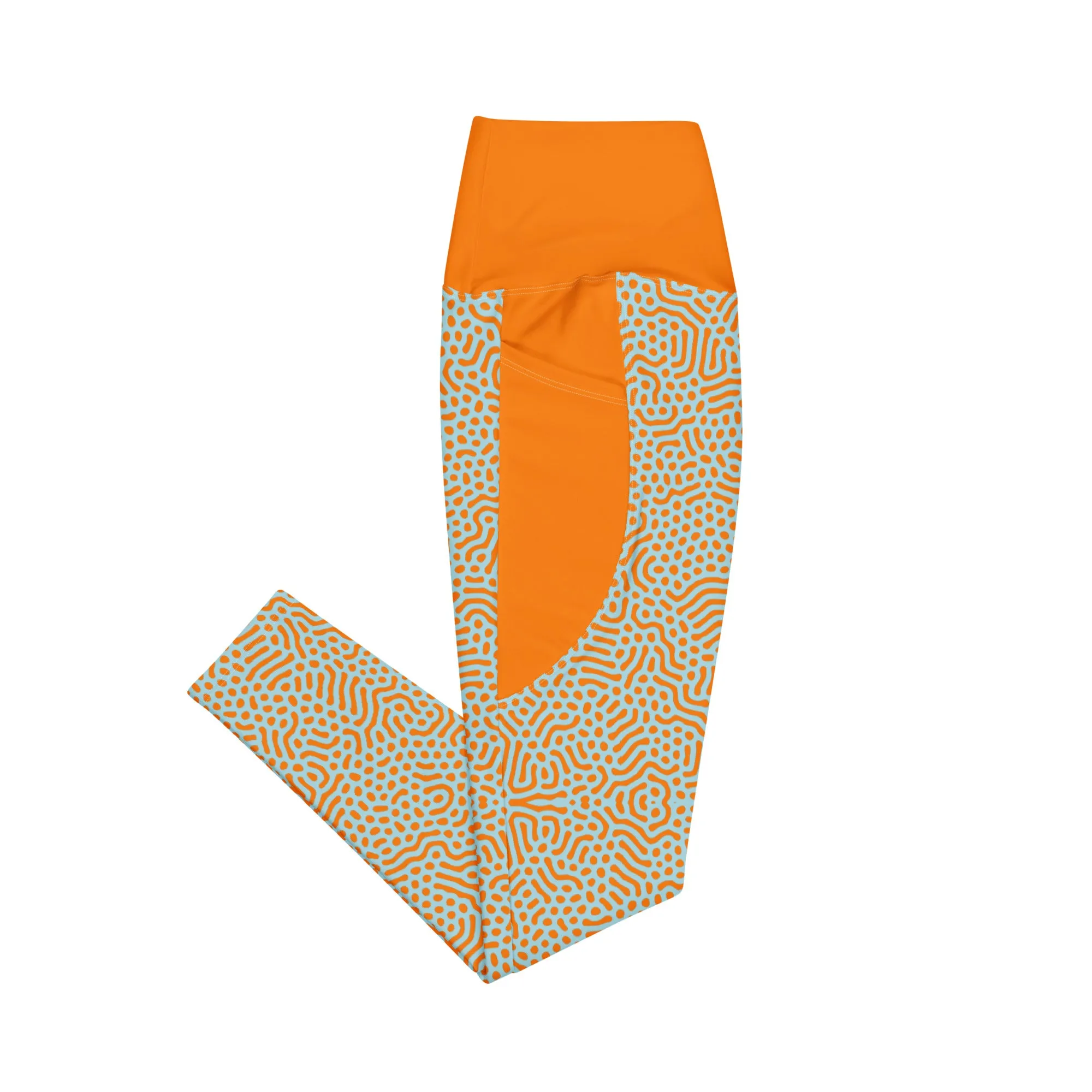 Life League Gear - Women's Leggings with Pockets - "CORAL" (Sunset Orange and Blue)