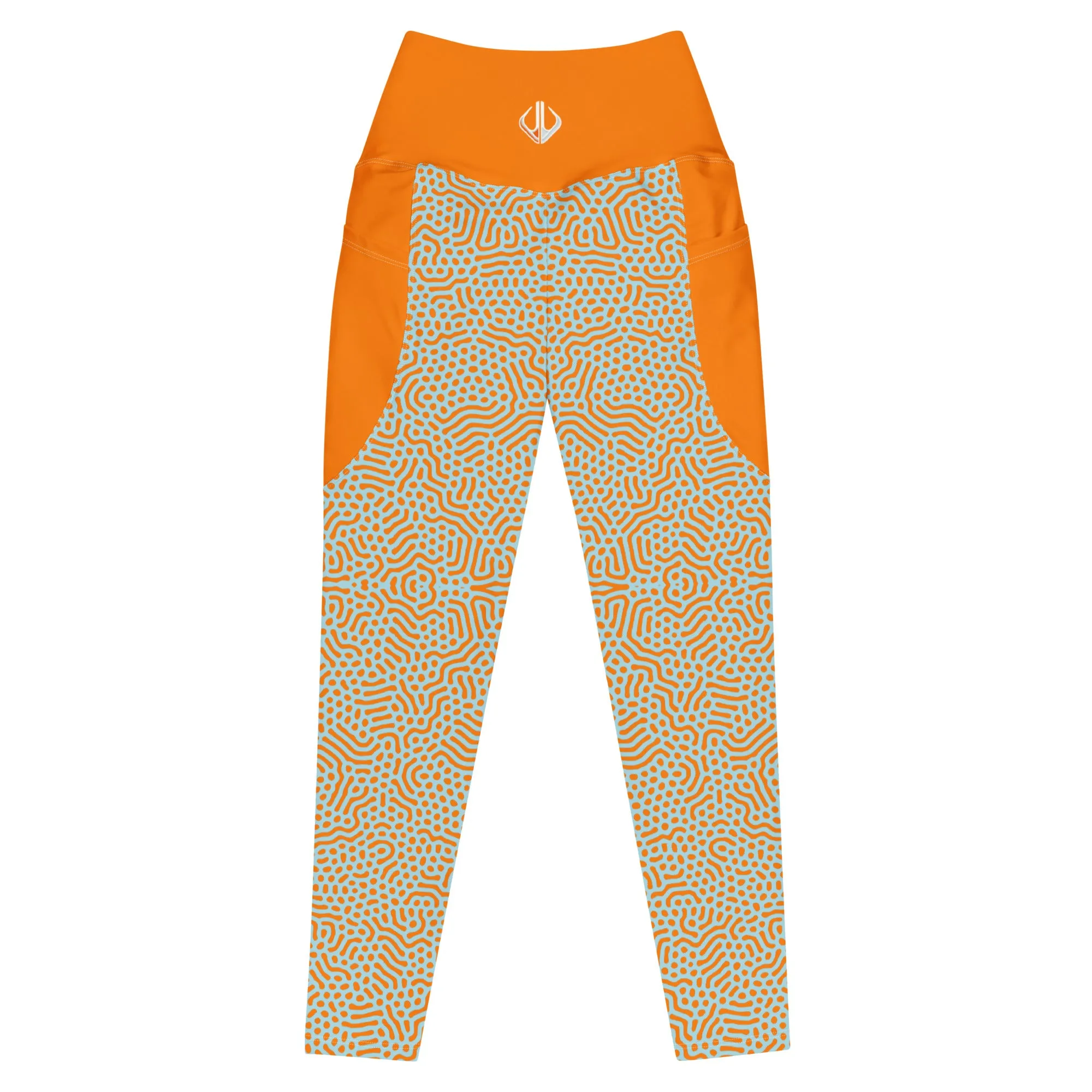 Life League Gear - Women's Leggings with Pockets - "CORAL" (Sunset Orange and Blue)