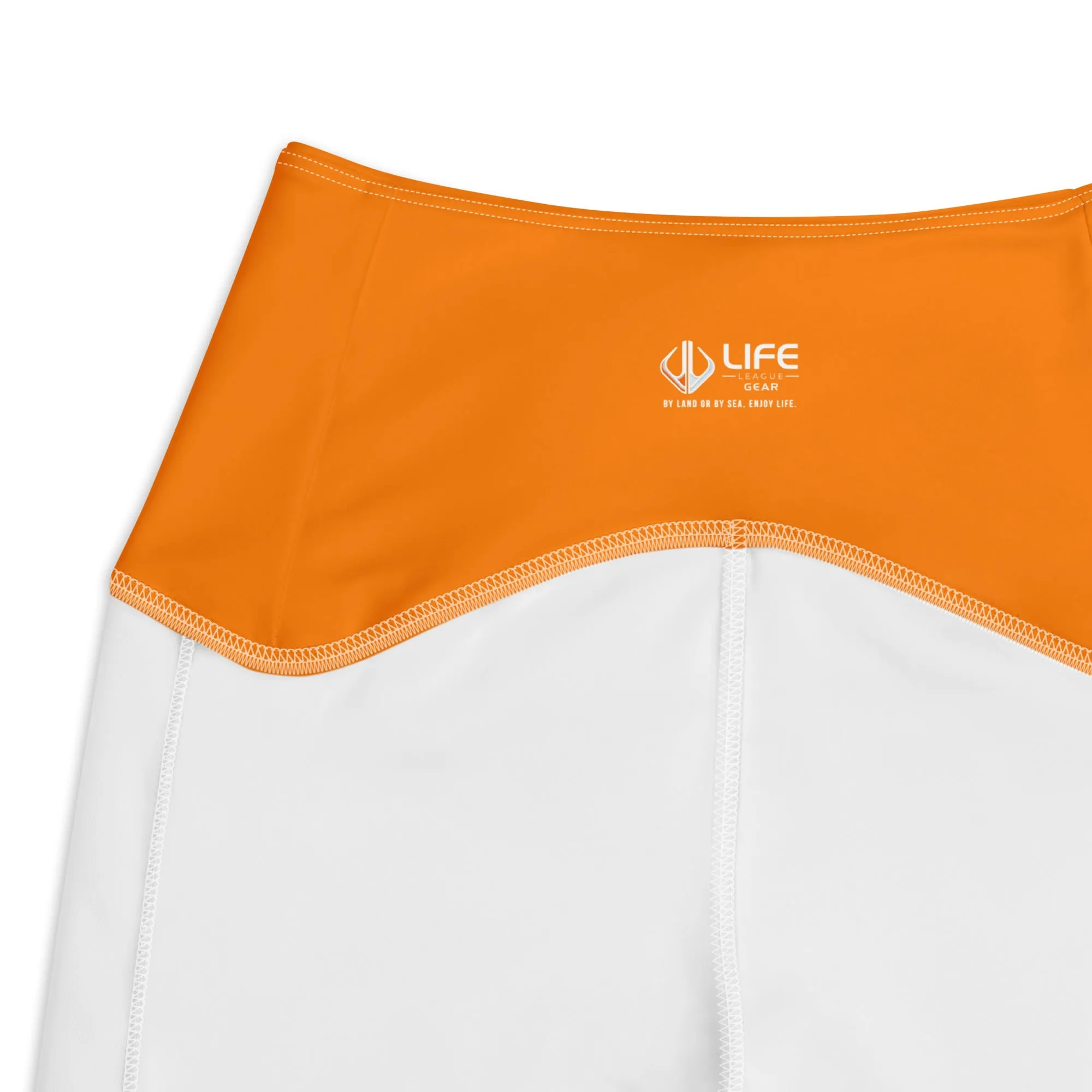 Life League Gear - Women's Leggings with Pockets - "CORAL" (Sunset Orange and Blue)