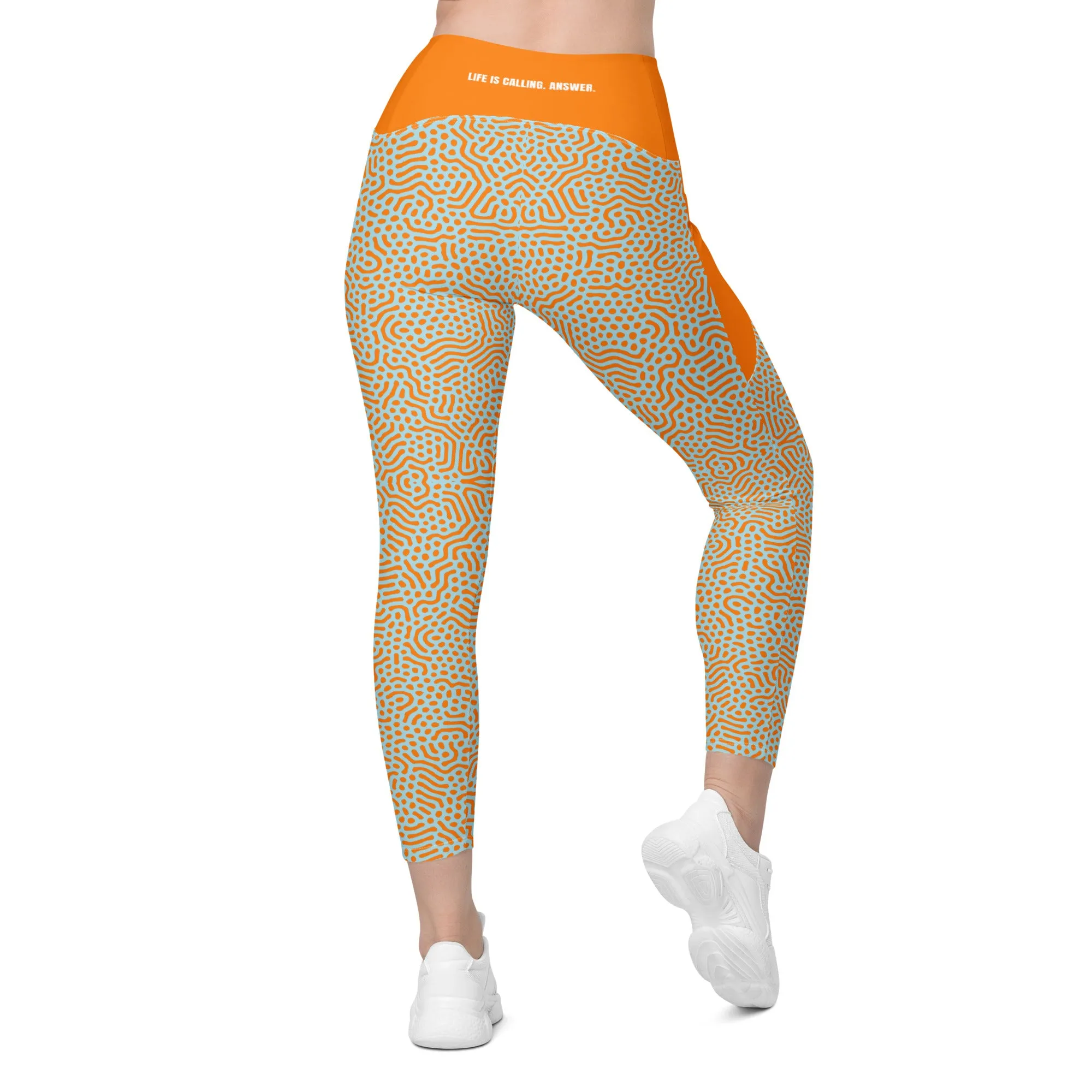 Life League Gear - Women's Leggings with Pockets - "CORAL" (Sunset Orange and Blue)