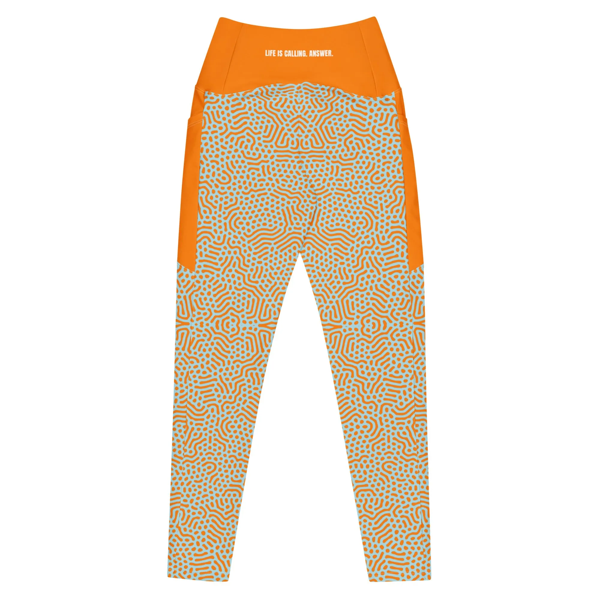 Life League Gear - Women's Leggings with Pockets - "CORAL" (Sunset Orange and Blue)