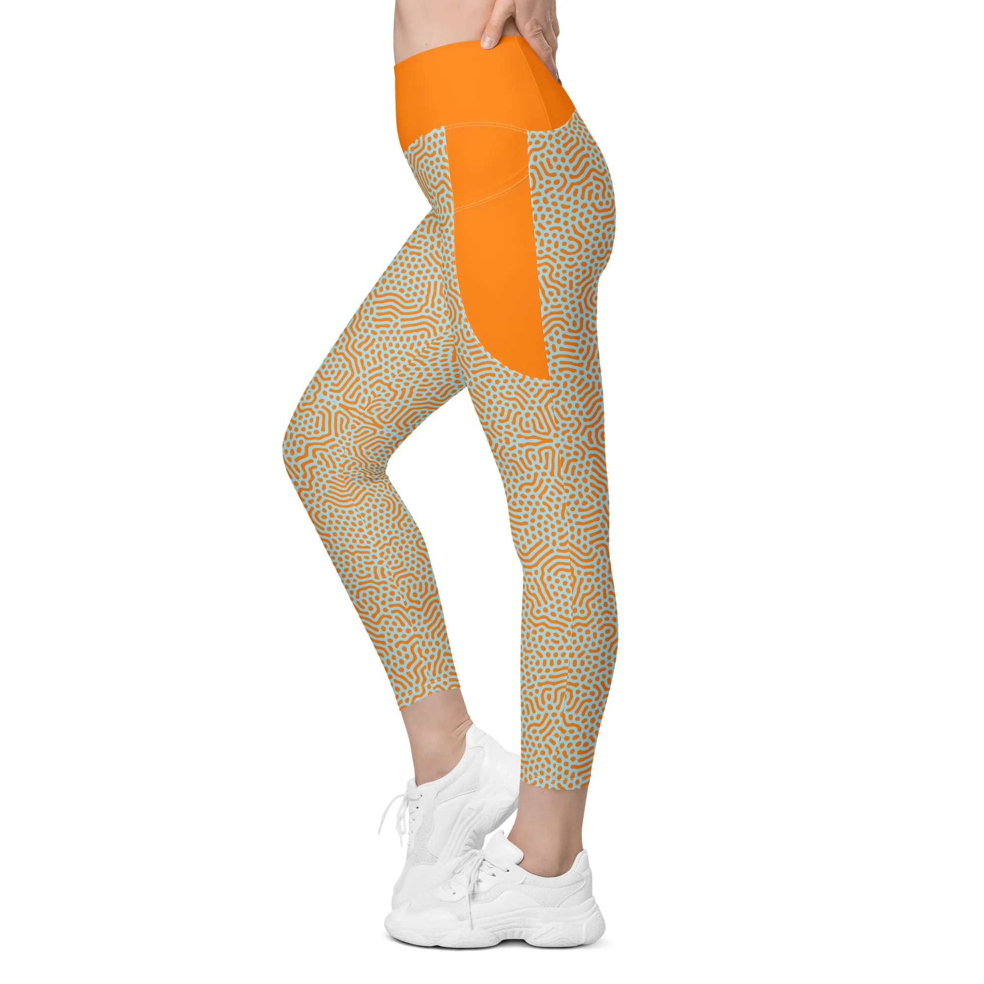 Life League Gear - Women's Leggings with Pockets - "CORAL" (Sunset Orange and Blue)