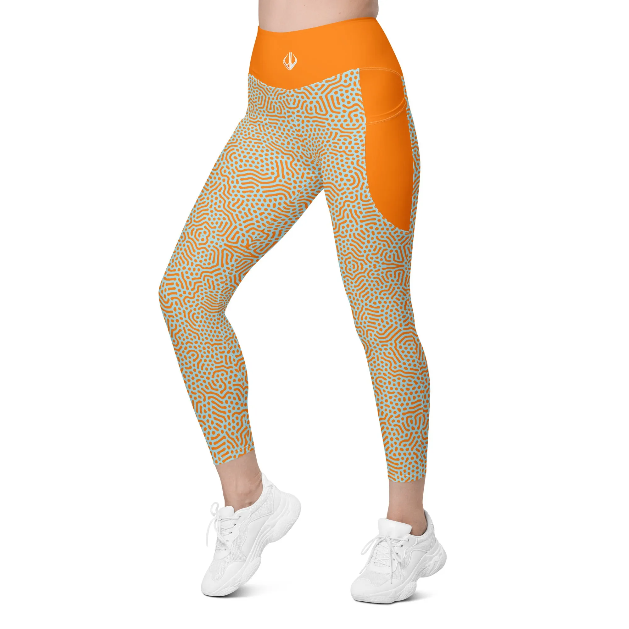 Life League Gear - Women's Leggings with Pockets - "CORAL" (Sunset Orange and Blue)