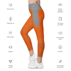 Life League Gear - Women's "ADAPT" Leggings with Pockets - HIGH VIZ ORANGE/SHARK GREY