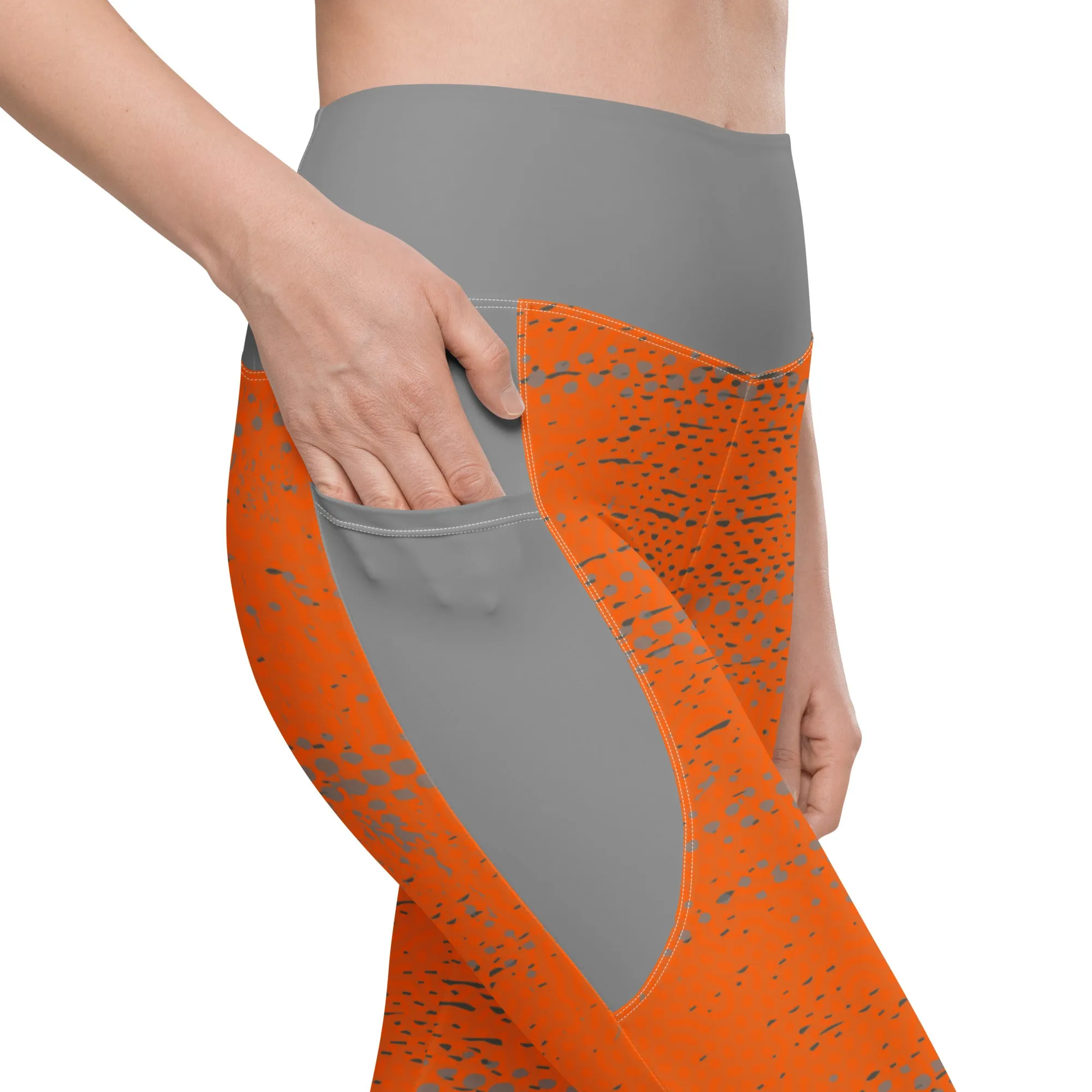 Life League Gear - Women's "ADAPT" Leggings with Pockets - HIGH VIZ ORANGE/SHARK GREY