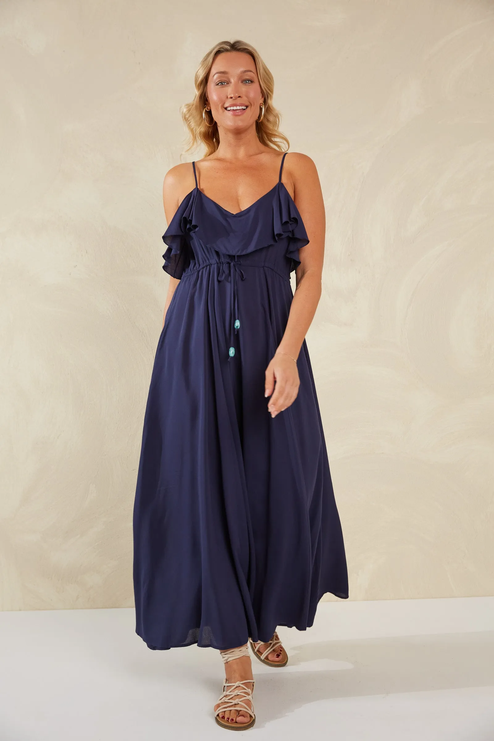 Lipari Frill Dress - Riviera Blue