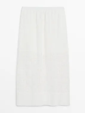 Long embroidered crochet co-ord skirt