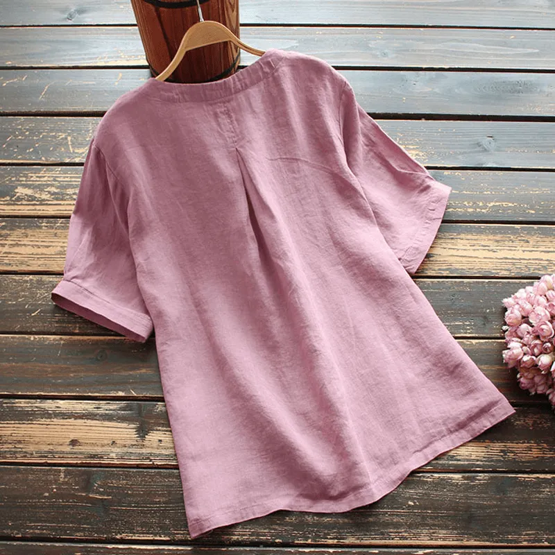 Loose Embroidered V-Neck Short Sleeve T-Shirt