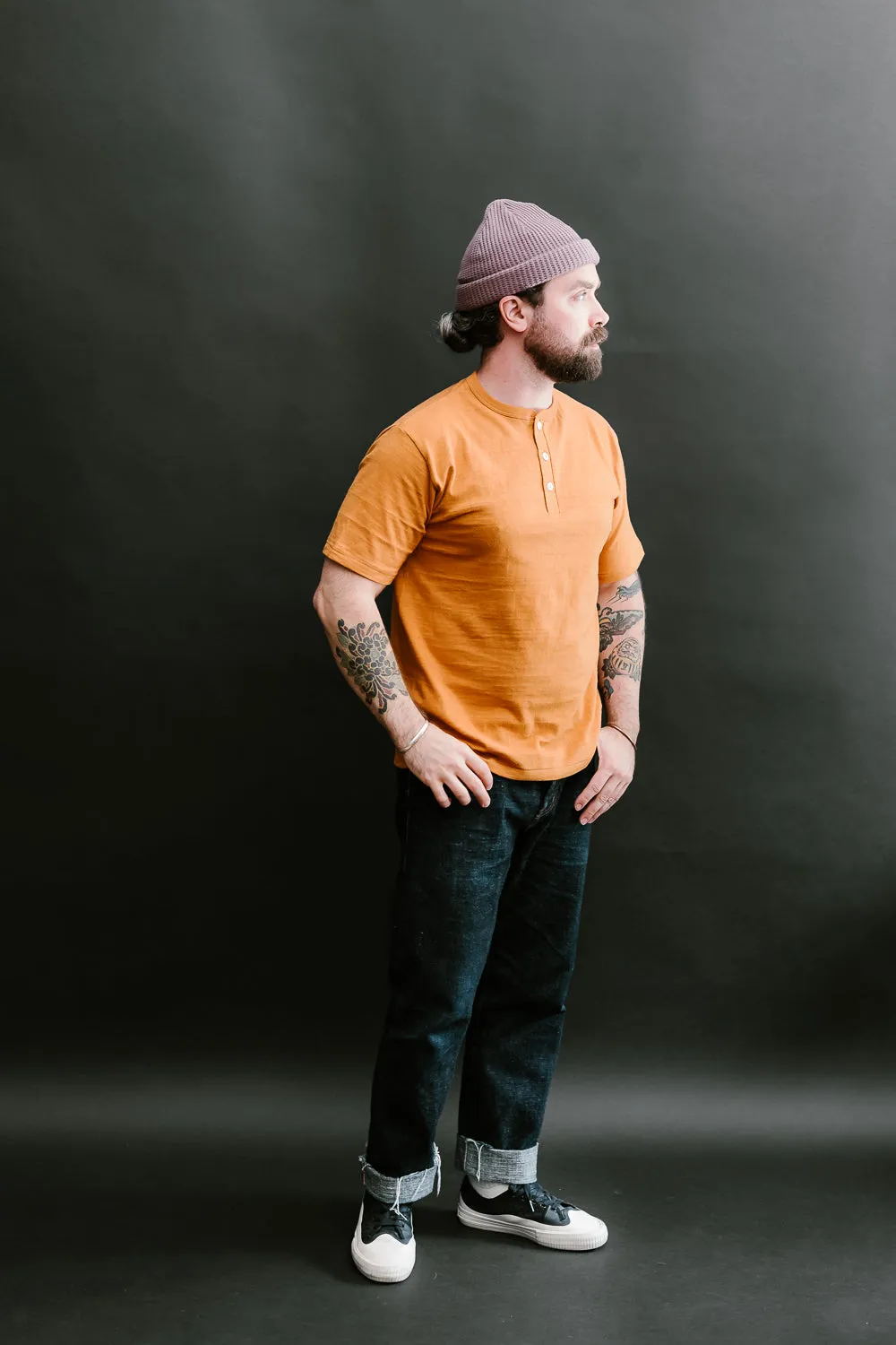 Lot 4601 - Slubby Henley Neck T-Shirt - Dark Orange