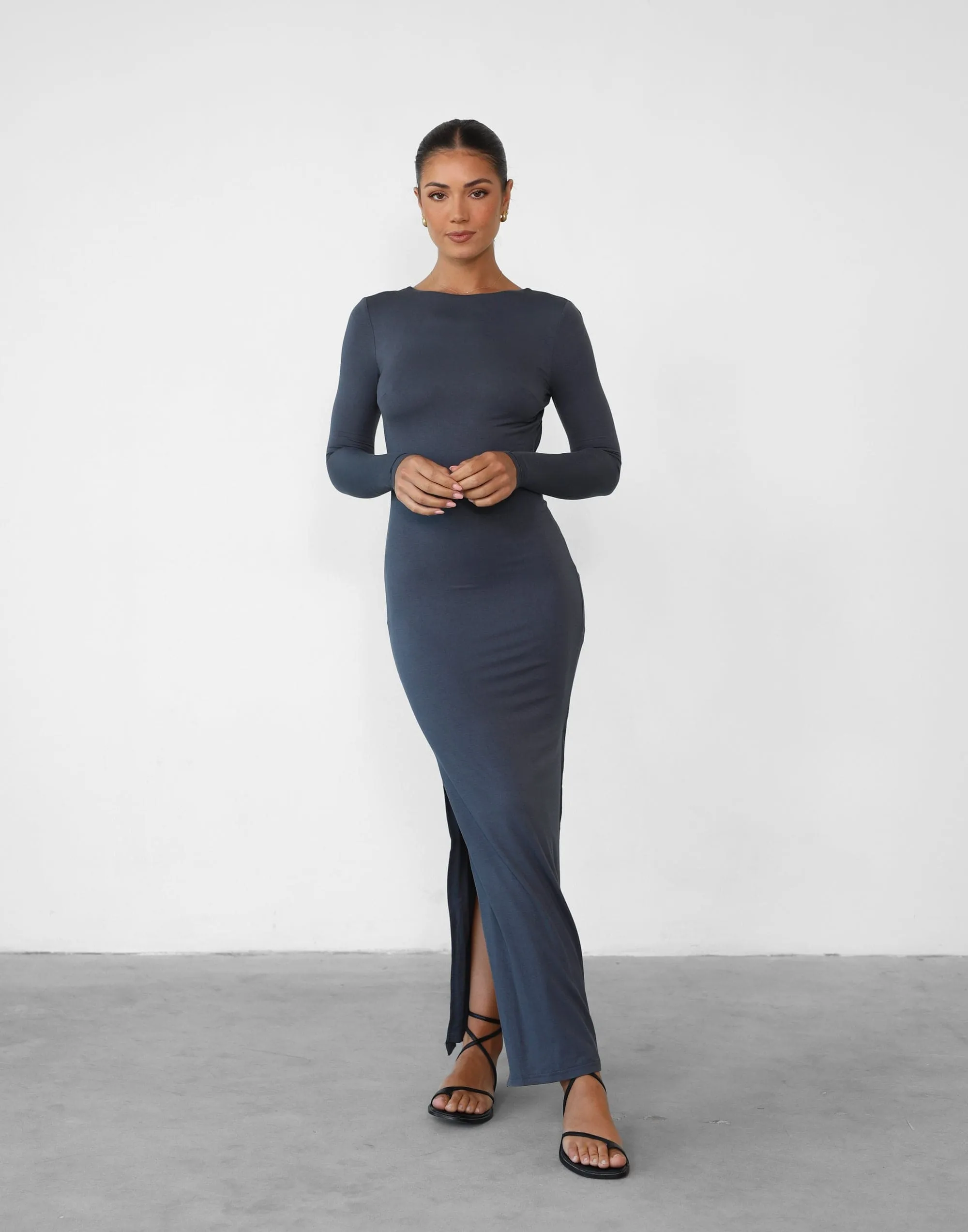 Luna Long Sleeve Maxi Dress (Slate)